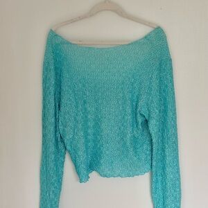 Turquoise Off-Shoulder Popcorn Blouse